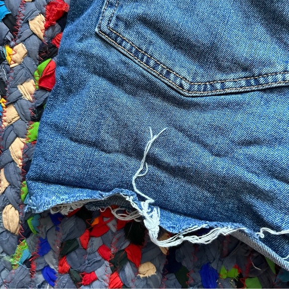 Old Navy OG Straight High Rise Blue Denim Distressed Jean Shorts Women’s Size 14 - Picture 12 of 14